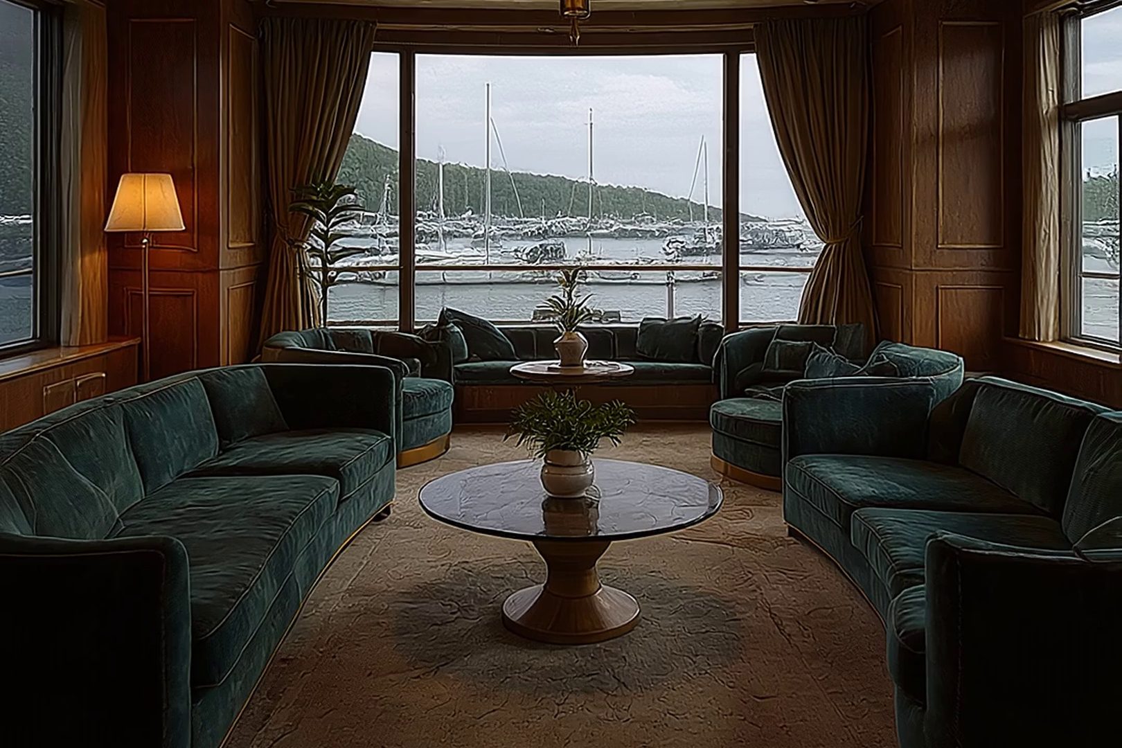 Salone principale dello yacht prima dell'intervento